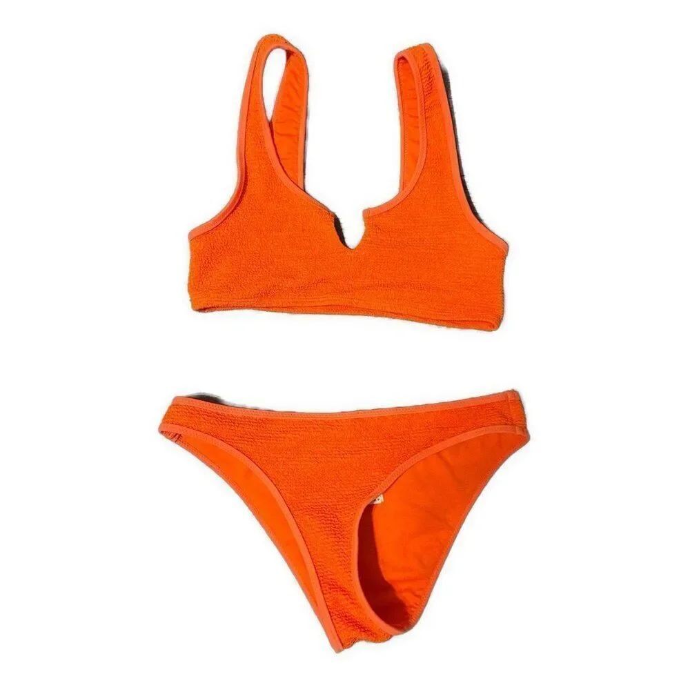 topshop hot orange knit bikini Top 4 Small Bottom 2 Xs